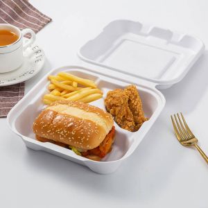 biodegradable fast 3 compartment takeaway box sugarcane bagasse food container