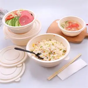 Biodegradable Rice Salad Soup Noodle Disposable Ramen Bowls with Lid