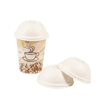Bio Compostable Coffee Disposable Cups Dome Lid Molded Pulp Cup Cover Bio Compostable Coffee Disposable Cups Dome Lid Molded Pulp Cup Cover